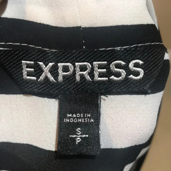 Express Black and White Stripe Tie Neck Blouse-Size Small - Picture 6 of 7